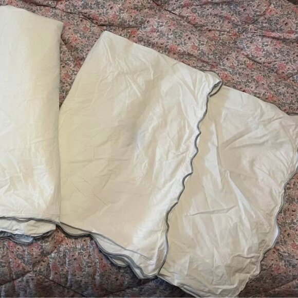 Hotel Scalloped Edge White Queen Duvet Cover and 2 Pillow Shams - Picture 6 of 6